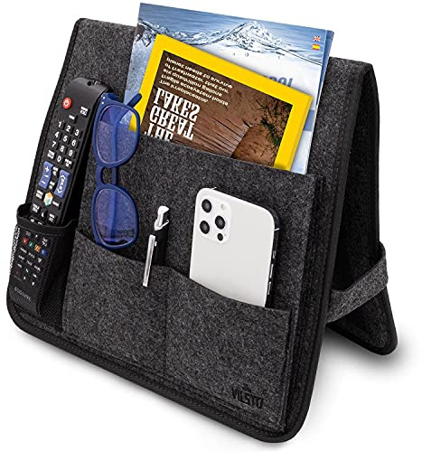 VILSTO Filz Nachttisch Aufbewahrung Caddy Etagenbett Organizer Aufbewahrung Hängender Organizer Nachttisch Organizer Fernbedienung Halter Zeitschriftenhalter Tablet Halter für Bett Sessel Caddy