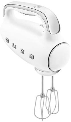 Smeg HMF01WHUK - Batidora de mano con función turbo, 3 accesorios, pantalla LED, estilo retro de los años 50, 250 W, color blanco