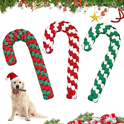 TaimeiMao 3 Stück Hundespielzeug Seil,Weihnachten Hundespielzeug,Hundespielzeugseil aus 100% Baumwolle,Interaktives Hunde Spielseil für Zahnreinigung,Weihnachts Zuckerstange Seil,Hunde Kauspielzeug