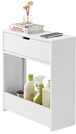SoBuy Schmaler Badezimmerschrank, Schrank für Toilette, 20x55x60 cm, MDF Badschrank, Ideal für Toilettenpapier und Reinigungsmittel, BZR48-W