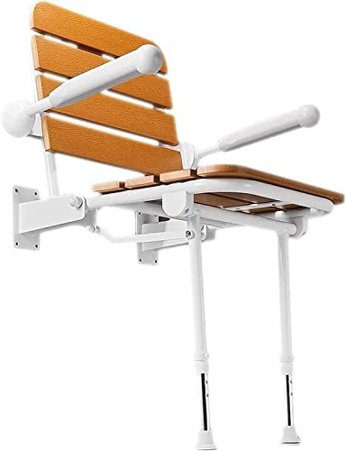 Siege de Douche Mural Rabattable pour Handicapé Siège de Douche Mural Pliant avec Pieds/Dossier réglables et accoudoirs rembourrés for la Maison, la Salle de Bain