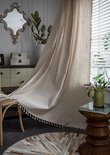 iyoimono Boho Vorhänge Beige Leinen Einfarbig Vintage Vorhänge Landhausstil Häkeln Stricken Gardinen,Polyester Baumwolle Lace Transparent Vorhang für Küche Wohnzimmer Schlafzimmer,2 Stück,B150×H160cm