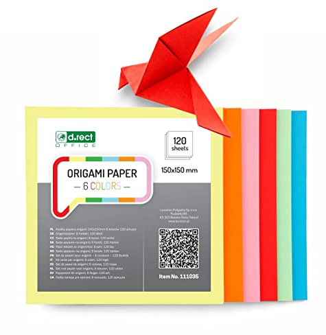 D.RECT 120 hojas de papel de origami, doble cara, 15 x 15 cm, 150 x 150 mm, 6 colores