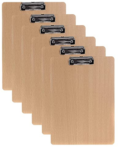 6er Klemmbrett A3 Hoch aus Hartholz extra dick 4mm, mit Aufhängeose, Gummierter Metalklemme, Skizzenblock Schreibbrett Clipboard, Qualität Holz Faserplatte, Zwischenablage Schreibblock TKD8009-A3-6X