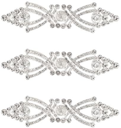 CRAFFANCY Umhang-Verschlüsse, 3 Paar, 8 cm, silberfarbene Clips mit Strass, Vintage-Umhang, Haken und Ösen, Verschlüsse, Strickjacken-Clips für Kleidung, Pullover, Schal