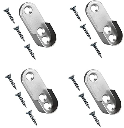 TERF® Lot de 4 supports de tringle à rideaux ovales en chrome poli pour tringle à rideaux jusqu'à 16 mm x 32 mm de diamètre avec fixation