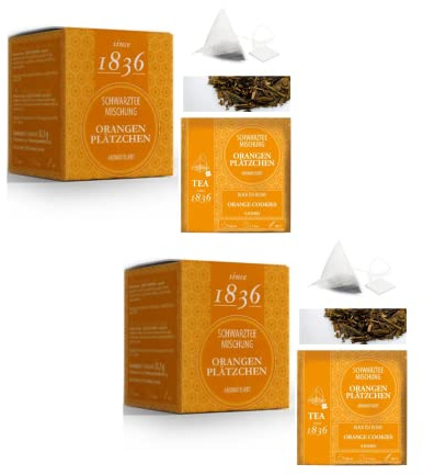 Tea Since 1836® | Tè Nero & Arancia | Infuso di Tè Nero con Mela, Cannella, Cardamomo e Arancia | Tisana Gusto Biscotto all'Arancia - 2 x 15 Piramidi (105 Gr)