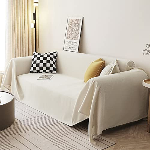 Homxi Couch Überzug Ecksofa 3 Sitzer,Cauchsofa Bezug Einfarbig Sofa Überwurf Chenille Sofa Handtuch Beige Sofabezüg 180x380CM