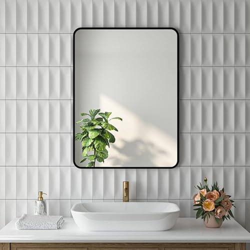 Goezes Wandspiegel 50x70 cm Rechteckiger Spiegel mit Metall Rahmen Matt Schwarz, Spiegel Rechteckiger Schwarz Badezimmerspiegel für Bad, Flur, Schlafzimmer, Wohnzimmer