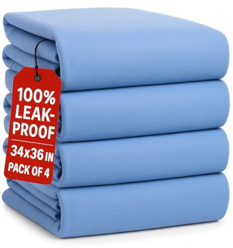 Epicessentials Incontinence Bed Pads Washable Waterproof Mattress Protector 34 x 36 Holds Up to 6 Cups - 500 GSM Heavy Absorbency Pee Pads for Adults, Dogs and Kids Bedwetting - 4 Pack - Green/Blue