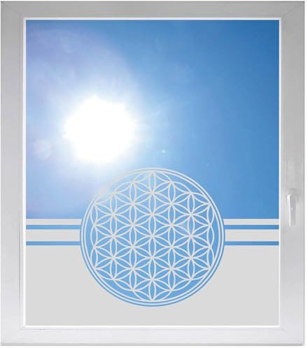 INDIGOS UG - Blume des Lebens - ab 800x500 mm - Glasdekorfolie Silber fein satiniert - Blickdicht - Folie Duschkabine - Bad - Fensterfolie - selbstklebend - Dusche Sichtschutzfolie - ind. Breite