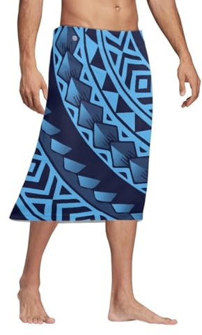 GLUDEAR Men Swimsuit Wrap Skirt Polynesian Traditional Tribal Tatau Samoan Lavalava Printed Pareo Hawaiian Sarong, Royal Blue, Small-Medium