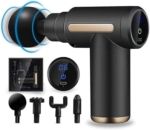 ProTech Massage Gun, Mini Massage Gun Deep Tissue, 6 Speeds Deep Percussion Muscle Massager with 4 Massage Heads 1800mAh Battery Type-C Charging Super Quiet & LED Smart Touch, Black