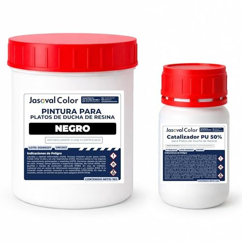 Jasoval Color Pintura para Plato de Ducha de Resina Antideslizante - Kit de Reparación para Plato de Ducha sin Obras - (Negro, 1,5 kg)