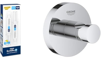 Grohe QUICKFIX - Kleber- Set für BadAccessoires & Essentials - Bademantelhaken (robuster Haken, langlebige und pflegeleichte Chromoberfläche, einfache Montage), chrom, 40364001