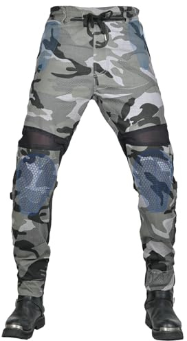 QIYUANT Motorradhose Herren Sommer Motorrad Reiten Schutzhose Cargohose Atmungsaktiv Stretch Casual Damen Jeanshose mit Abnehmbar Silikon Rüstung Protektoren (Camouflage, M)