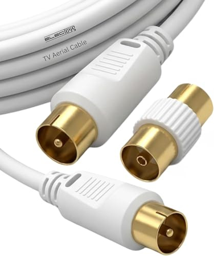 Coaxial TV Aerial Cable Male to Male - Coax Lead With Gold-Plated Connectors - Female Coupler Adapter - Antenna AV Lead For Freeview TV, DVD, VCR, BT, TV Box - 1m/1.8m/2m/3m/5m/10m/15m/30m (1.8M)