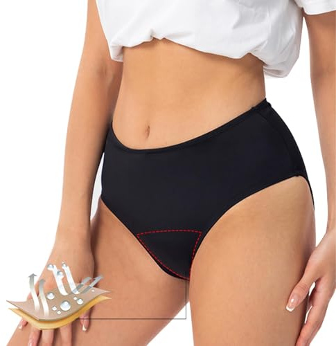Runmeihe Perioden-Bademode, Bikini-Badeanzughose, Menstruations-auslaufsichere Unterwäsche zum Schwimmen, mittlere Taille, Schwimmhöschen, Schwarz , XS