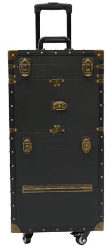 Makeup Trolley Vanity Case on Wheels Cosmetic Storage Box With 2 Mobile Password Locks and 2 Keys Ideal for Storing all Kinds of Tools for Make-up Artists and Hairdressers (Black)