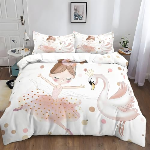 XCQHZYQ Juego de Funda Nórdica 3 Piezas Infantil para Cama 90 Caricatura Bailarina Cisne Juego de Funda de edredón 150x200 cm, Fundas de Cama de Polialgodón Suave Fundas Nórdicas