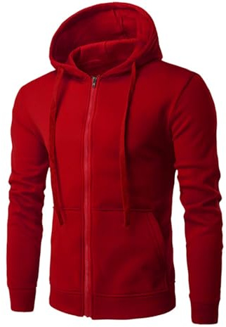 Jamicy Hoodie Herren Basic Sweatjacke Classic Kapuzenjacke Männer Kapuzenpullover Male mit Kapuze Einfarbig Pullover Mode Sweatshirt Winter Longsleeve Herren Sale Rot L