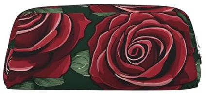 ASPOIJHN Red Rose vielseitiges Leder-Federmäppchen, stilvolle Aufbewahrungstasche für Schule, Büro, Schreibwaren, Kosmetiktasche, Münzen, Organizer, silber, Einheitsgröße, Krawattenetui