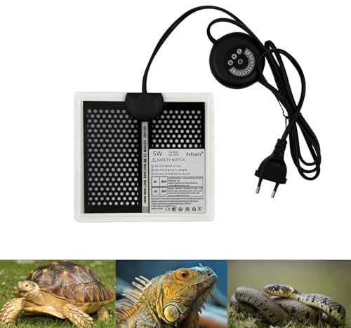 PeSandy Tappetino Riscaldante Rettili, 15x14CM Tappetino Riscaldante per Terrario, Termoforo Rettili con 7 Pulsanti di Regolazione della Temperatura per Tartaruga Serpenti Lucertola Geco Rana