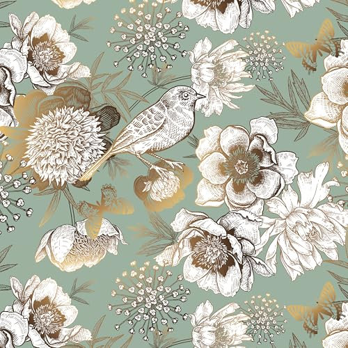 myforHD Papier Peint Auto-adhésif Fleuri Feuilles Vintage Autocollant Amovible PVC Vinyle Film Imperméable Meuble Decoratif Salon Salle de Bain Chambre Armoire