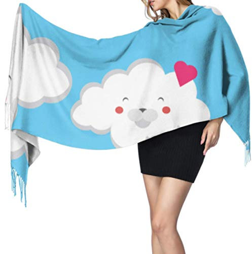 Zdlwaisw Kinder-Schal, Motiv: Wolken, Cartoon, groß, leicht, mit Fransen, 196 x 68 cm, groß, weich, Pashmina, extra warm, Siehe Abbildung, Einheitsgröße