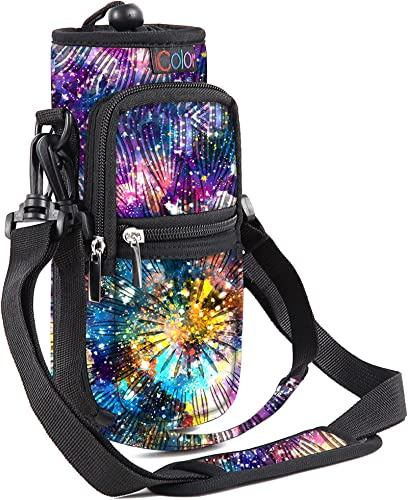 icolor Bolsa para Botella de Agua con Correa de Hombro Ajustable, Soporte con Bolsillos para Teléfono para Hombres y Mujeres