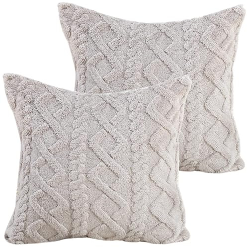 CutitiUU 2er Set Kunstpelz Kissenbezüge 45x45 cm,Plüsch-Kissenbezug,Kissenbezüge,weicher Plüsch,Diamant-Design,weicher Plüsch-Kunstfell,Boho,für Sofa,Schlafzimmer,Auto (Grau)