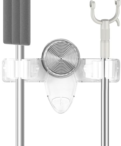 xyuayamz Colgador Escobas y Fregonas, Ventosa Soporte Escoba con 2 Ranuras, Soporte para Mopas, Organizador Herramientas Pared para Cocina, Baño, Jardín, Garaje, Material PET, Blanco Transparente