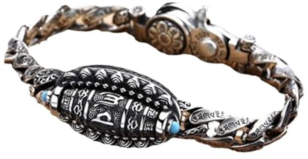 EEJBYTDI Pulsera de la suerte con mantra de seis caracteres en plata tibetana, pulsera de meditación giratoria transferible (silver,Medium)