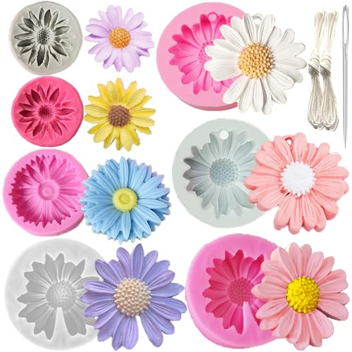 10 stampi in silicone a forma di margherita, crisantemo, con ago traspirante a occhio largo, per candele in resina e candele, fai da te, sapone, calcestruzzo, argilla polimerica, topper per cupcake e