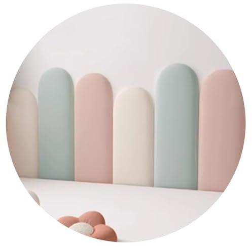 HEFJIAYCIQ Oval Upholstered Wall Panels for Kids, 3D Anti-Collision Wall Mounted Headboard, Peel And Stick Headboard for Twin, Full And Queen,light blue set,80x55cm