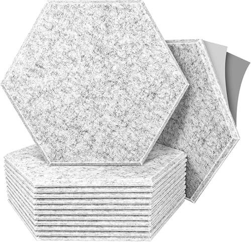 Filz Memoboards Set sechseckig 6 Stück selbstklebende sechseckige Akustikplatten, schalldichter Schaumstoff, Schallschutzpolsterung for abgeschrägte Wandplatten, akustische Behandlung(Linght Gray)