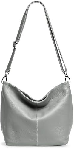 Caspar Klassisch Elegante Leder Handtasche Damen Tasche mit verstellbarem Schultergurt - PREMIUM LINE - Modell No.803 - Made in Italy, Farbe:grau, Accessoires:One Size
