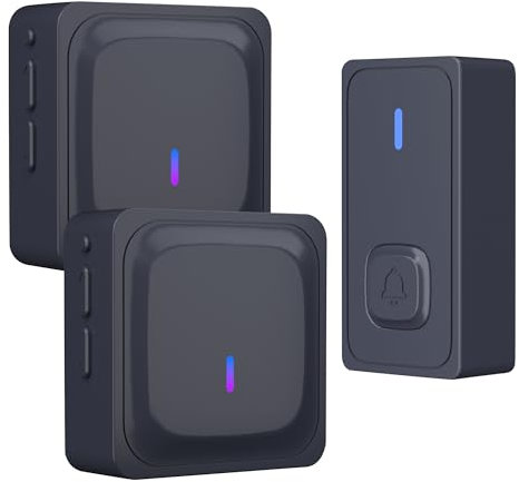 BN-LINK Wireless Doorbell with 2 Receivers, IP55 Waterproof 1000 Feet with 58 Chimes & LED Flash Adjustable Volume Wireless Door Bell, Perfect for Homes, Teachers Classroom Office (Black)