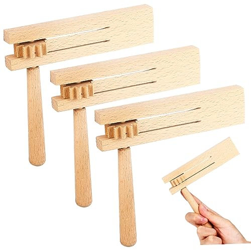 KOMBIUDA Matraca De Madera Giratoria, Trinquete Infantil para Niños Pequeños, Tamaño Pequeño, Material Madera Segura, Juguetes Musicales Educativos para Reuniones y Fiestas, Pack De 3 Unidades