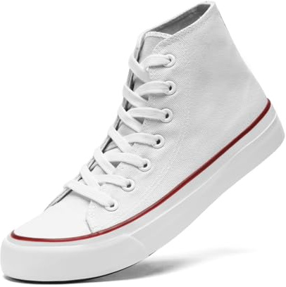 sharllen High Top Trainers Women Canvas Sneakers Ladies Lace Up Canvas Shoes for Men Women Plimsolls Pumps Casual Tennis Shoes(White 250)