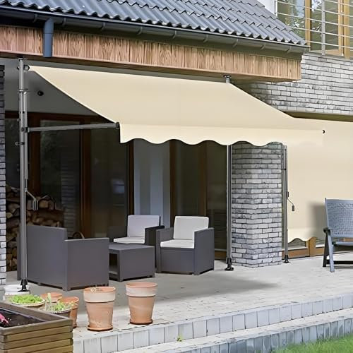 CTREVL Markise Balkon ohne Bohren, Balkonmarkisen Zum Klemmen mit HandkurbelHöhenverstellbereich 2,15 –3,1 m höhenverstellbar Sonnenschutz wasserabweisend, einfache Montage für Terrasse Balkon Garten(