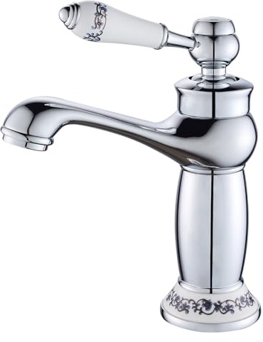 ROVOGO Chrome Vintage Retro Small Basin Mixer Tap for Bathroom with Ceramic Lever, Monobloc Bathroom Sink Mixer Tap, Brass Construction, Mono Cloakroom Classic Countertop Basin Faucet