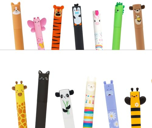 LEGAMI Stifte Set: 13 radierbare Gelstifte inkl. GRATIS Geschenk-Umschlag | Bunte, radierbare Gelstifte mit süßen Tiermotiven. Für fehlerfreies Schreiben & Zeichnen. Inkl. stabilem Geschenk-Umschlag.