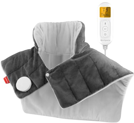 Comfytemp Fully Weighted Neck and Shoulder Heat Pad, 2.2lb Electric Neck Heating Pad with 9 Heating Levels, Auto-Off Timers, Heated Neck Wrap for Pain Relief, Muscle Tension, Heated Neck Warmer (Gray)