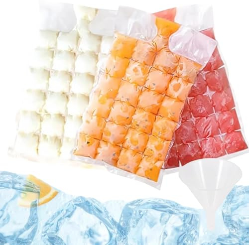 Ice Cube Bags, 30 PCS 720 Ice Cubes Self Sealing Ice Cube Bags for Freezing, Disposable Ice Bags, Food Grade PE Ice Cube Mould for Freez, Cocktail, Whiskey, Juice, Drinks, Coffee（with Funnel）