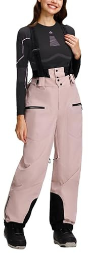 Pioneer Camp Skihose Damen Schwarz Wasserdicht Snowboardhose mit HosenträGer Warme GefüTterte Schneehose Winter Winddichte Atmungsaktive Ski Hose KurzgrößE Softshellhose für Outdoor Sporten（Pink;2XL
