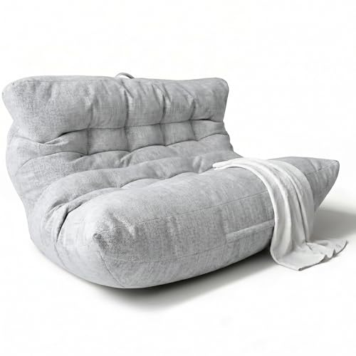 Aiire Puff Exterior Jardín Moderno - Sillón Puf XXL con Relleno Incluido de Diseño Terraza o Piscina - Outdoor Bean Bag Chair - Sofa Puff Gigante para 2 Personas Gris Claro