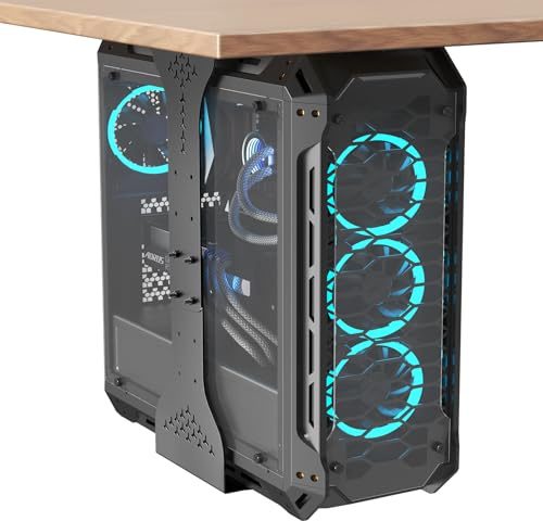 PUTORSEN Soporte para PC para Debajo del Escritorio, Anchura máxima de hasta 340 mm, Capacidad de Carga de hasta 35 kg, Soporte para PC Debajo del Escritorio con Acolchado Protector, Negro