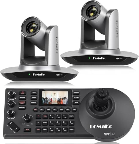 FoMaKo NDI HX3 PTZ Kamera Set, 20x Optischer Zoom KI-Auto-Tracking, mit HDMI/USB3.0/LAN(PoE), für YoTube vMix OBS Live Streaming, mit 2*FMK20UH NDI Kamera(Silber) +1* NDI PTZ Controller (BN402)