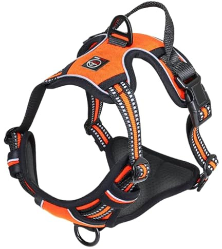 Lalazoo Hundegeschirr AntiZug Typ Guard Elite XS Orange Verstellbares Hundegeschirr für kleine Hunde Reflektierend Wasserdicht Atmungsaktiv & Bequem Sicherheitsgeschirr mit Griff und stabilem DRing